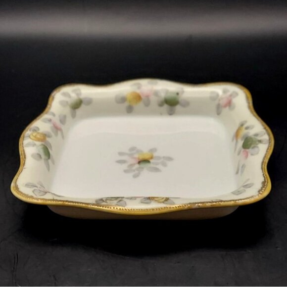 Vintage Nippon Hand Painted Floral Porcelain Square Tray Trinket Dish Japan - Picture 2 of 8